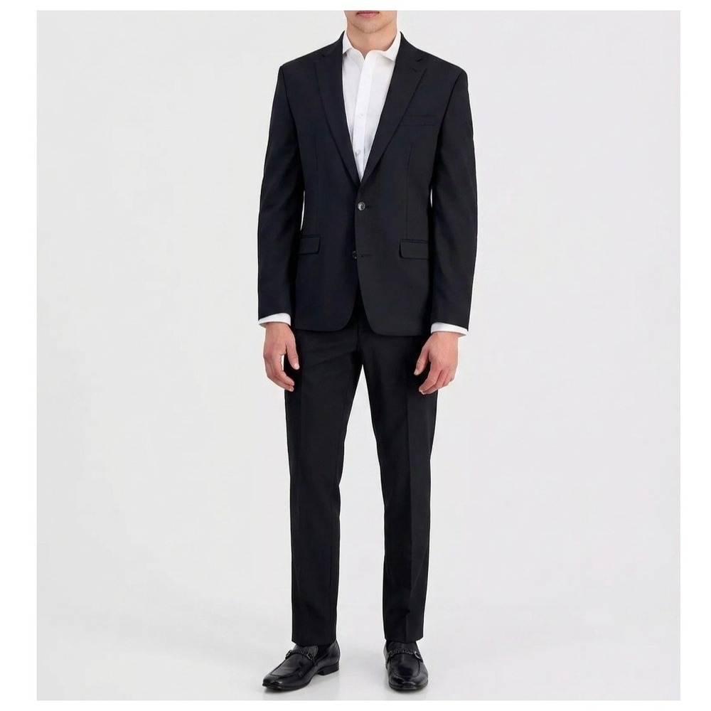 Bar III Mens Slim fit 2-pc Suit Jacket Blazer 46R Black Solid Pants 40W 32L